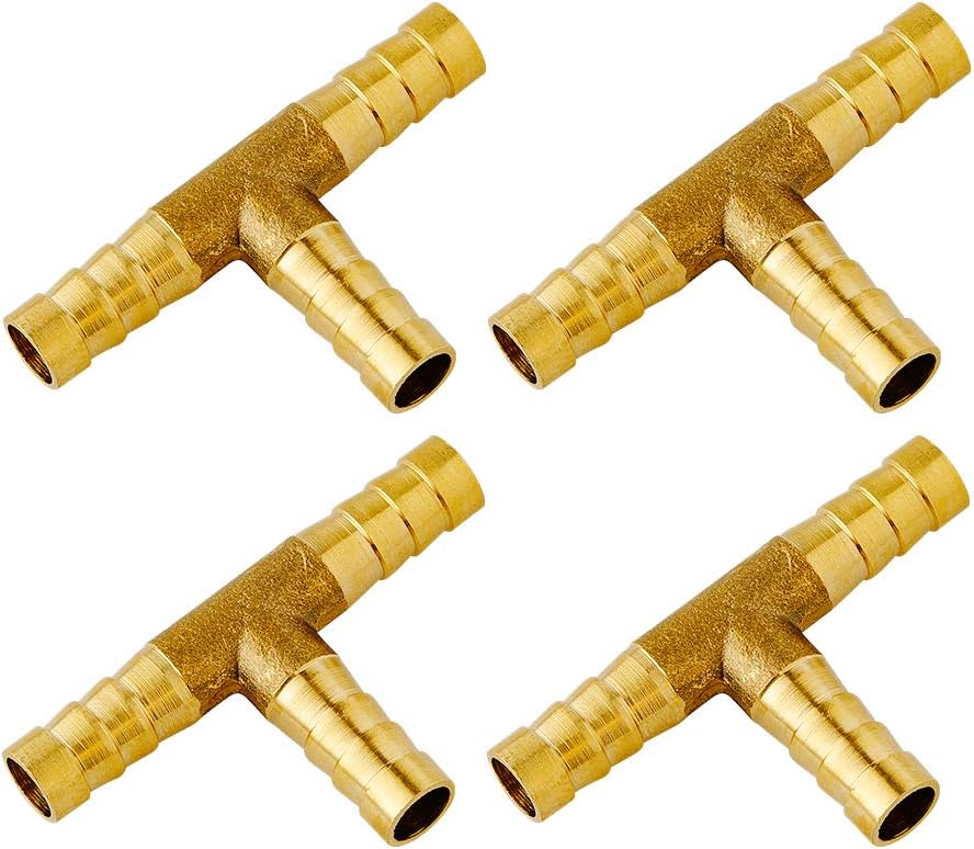 Quickun Barbed Brass Tee Fitting, 3/8" x 3/8" x 3/8" ID Barbed Pipe Fitting Set of 4