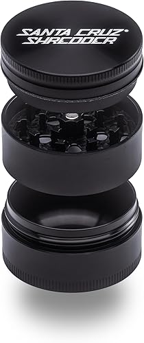 Santa Cruz Shredder Molinillo de hierbas de 3 piezas mediano 2 1/8" agarre superior y aluminio (negro)