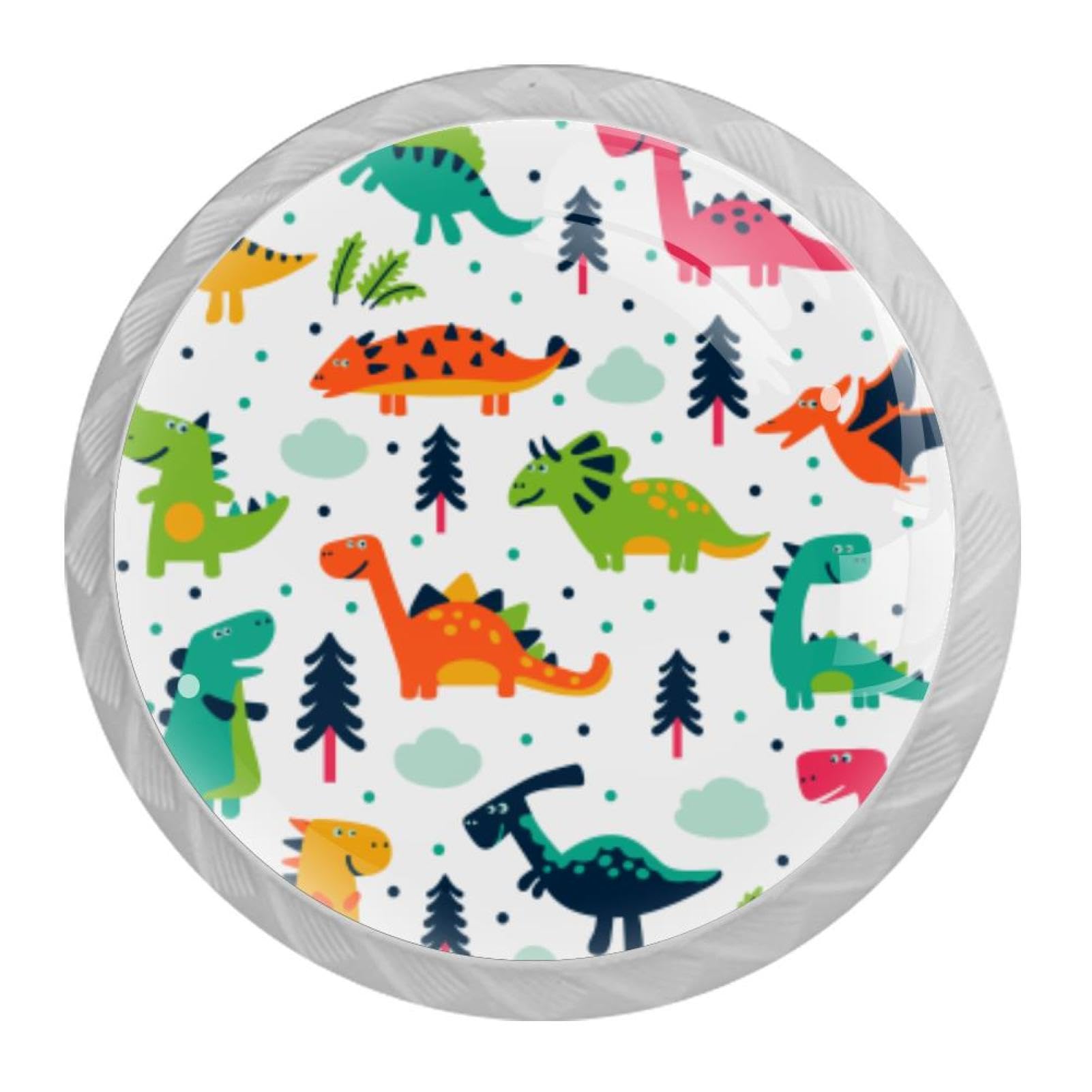 Tqmspg Multi09 4 Pieces Drawer Pulls Dinosaurs Pattern Door Knobs Dresser Handles For Kitchen Wardrobe Cupboard Hardware Furniture