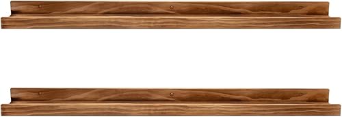 Miniatura 1 de Estantería de madera de 48 pulgadas de largo con estantes flotantes de labios para guardería libros juego de 2 estantes rústicos de pared para