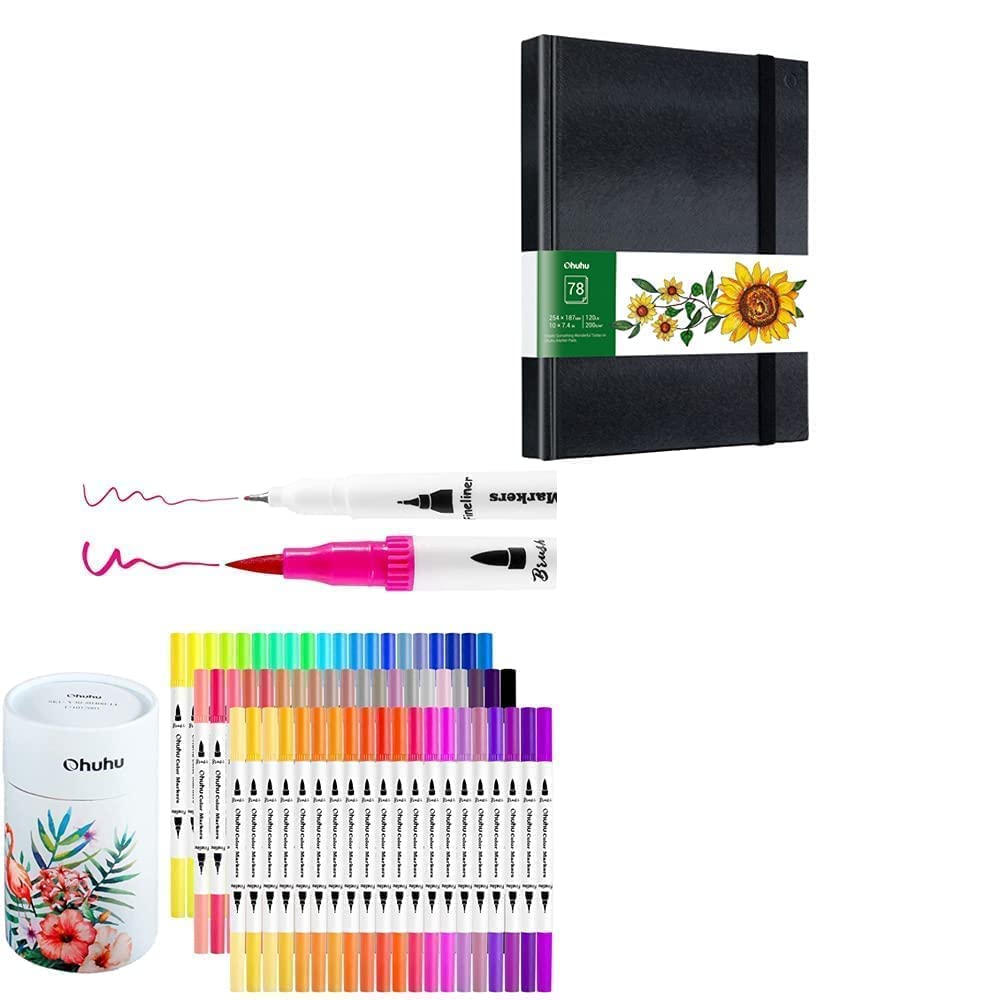 Markers for Adult Coloring, Ohuhu 60 Colors Art Marker Dual Brush Pens + Ohuhu Marker Pads Art Sketc