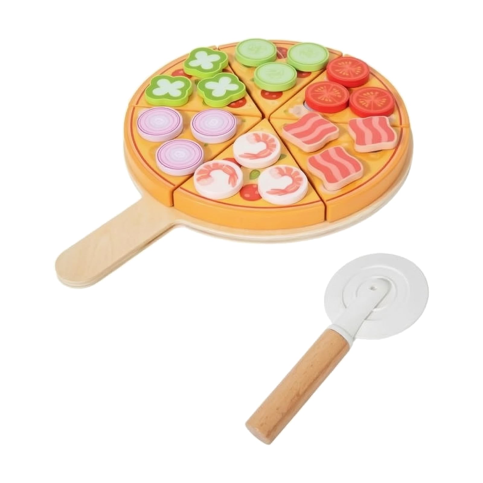 Set Pizza Giocattolo con Tagliapizza Educativo Pizza in Legno Giocattolo Creativo per Bambini in età Prescolare, Scuola Dell'infanzia
