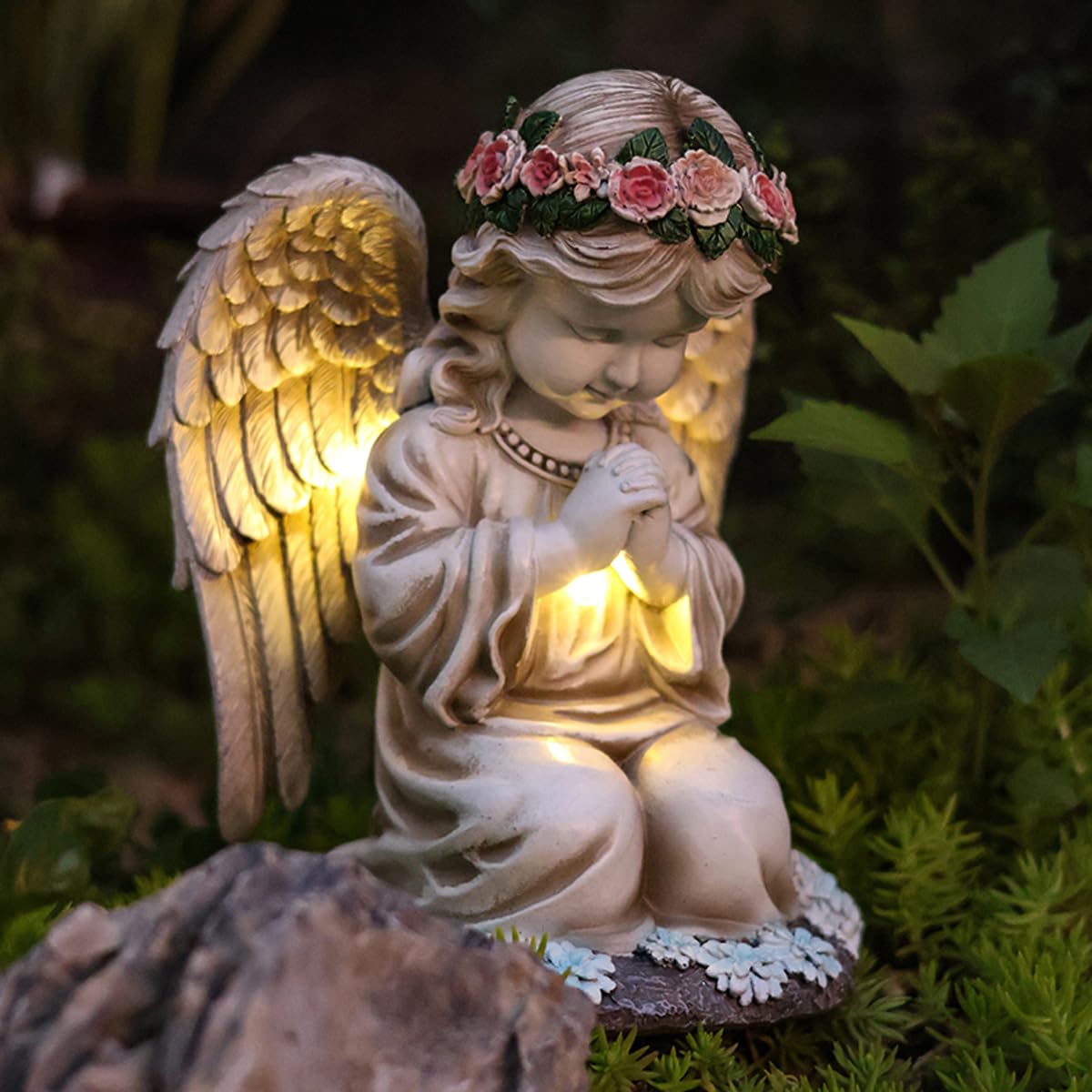 Photo 1 of Bikiiu Solar Garden Outdoor Statues Lights, Resin Angel Figurine Light for Patio, Balcony, Yard, Lawn Ornament, Unique Housewarming Gifts and Yard Decor