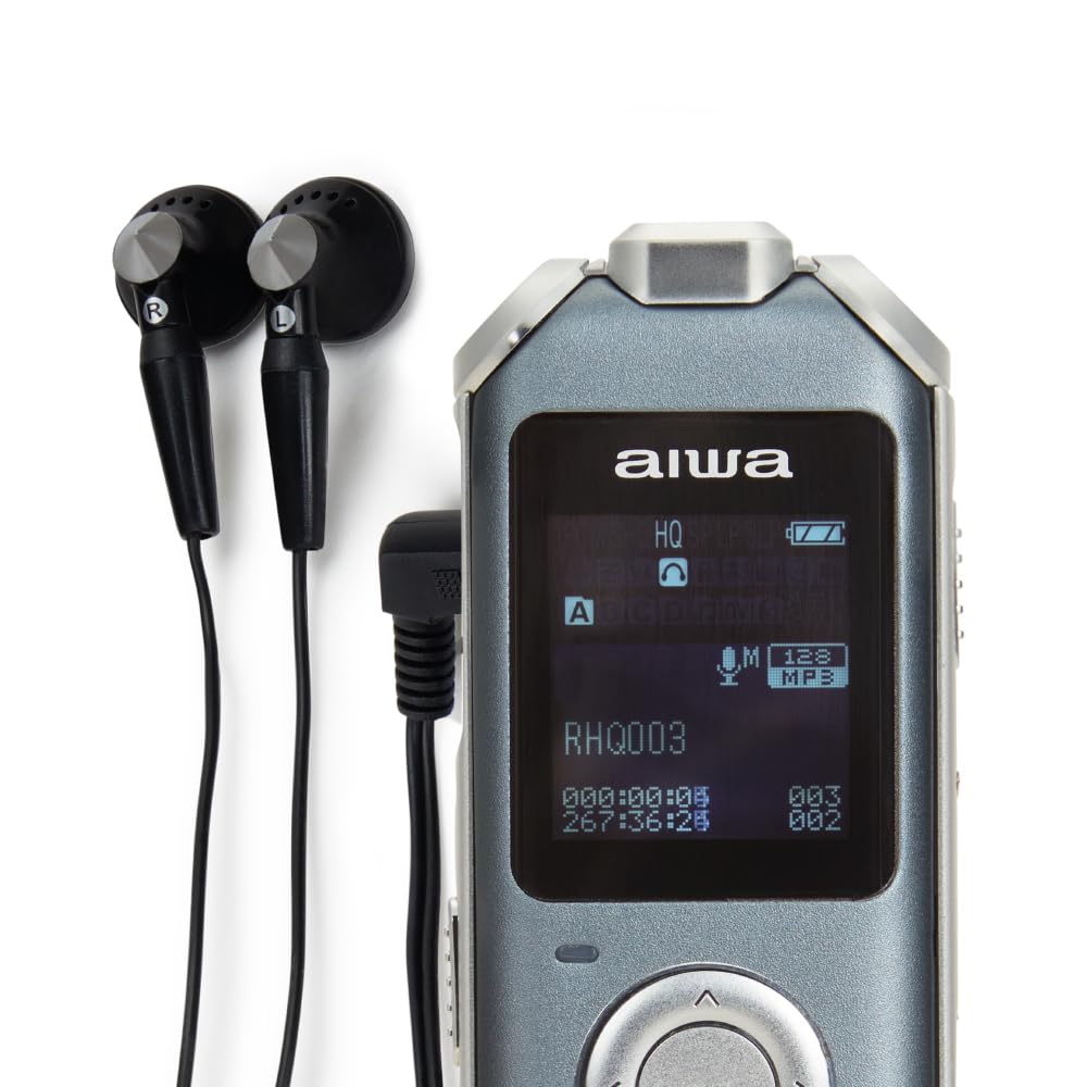 AIWA DVR-M700 Enregistreur Vocal numérique métallique avec Trois Microphones stéréo et mémoire intégrée de 16 Go Argenté