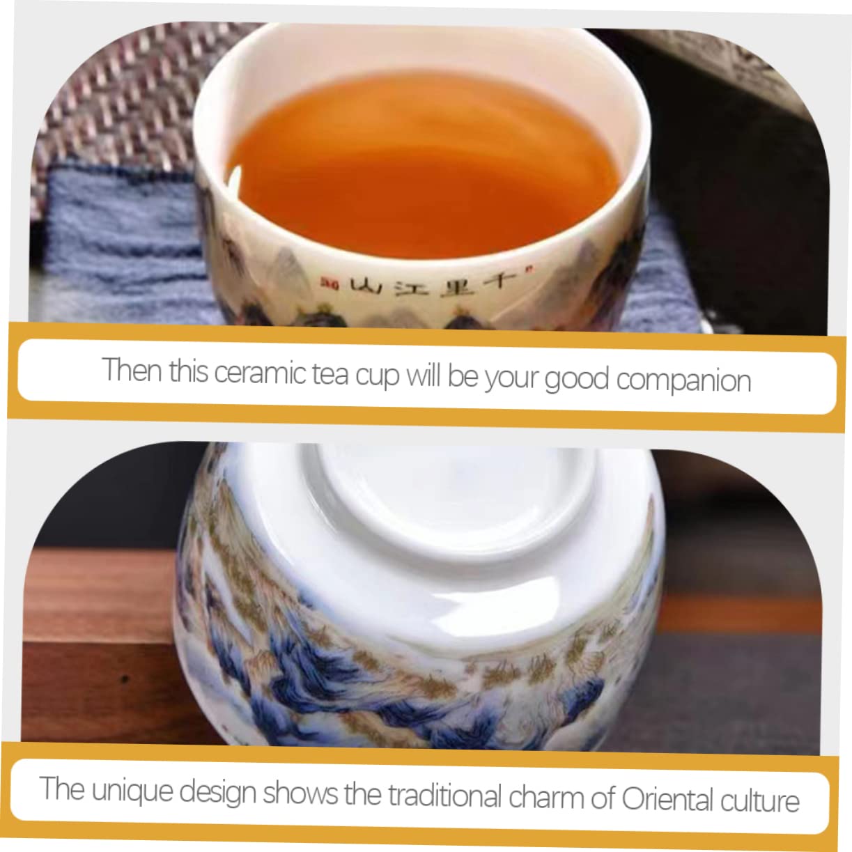 Ciieeo Taza de Cerámica Tradicional Diseño Chino Pintado a Mano, Taza de Degustación para Té Patrón de Paisaje, Uso Múltiple y Decorativa para Casa o Oficina