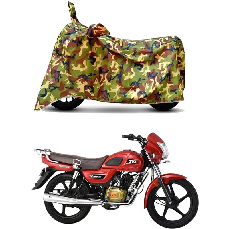 Image of Waterproof 100% PVC Coated Full Bike Scooty Two Wheeler Body Cover Compatible for TVS Radeon /UV-Rays /Heat Protection /Birds Dropping /Scratchproof /Dust Proof /All Varients[6X6 Jungle Print]