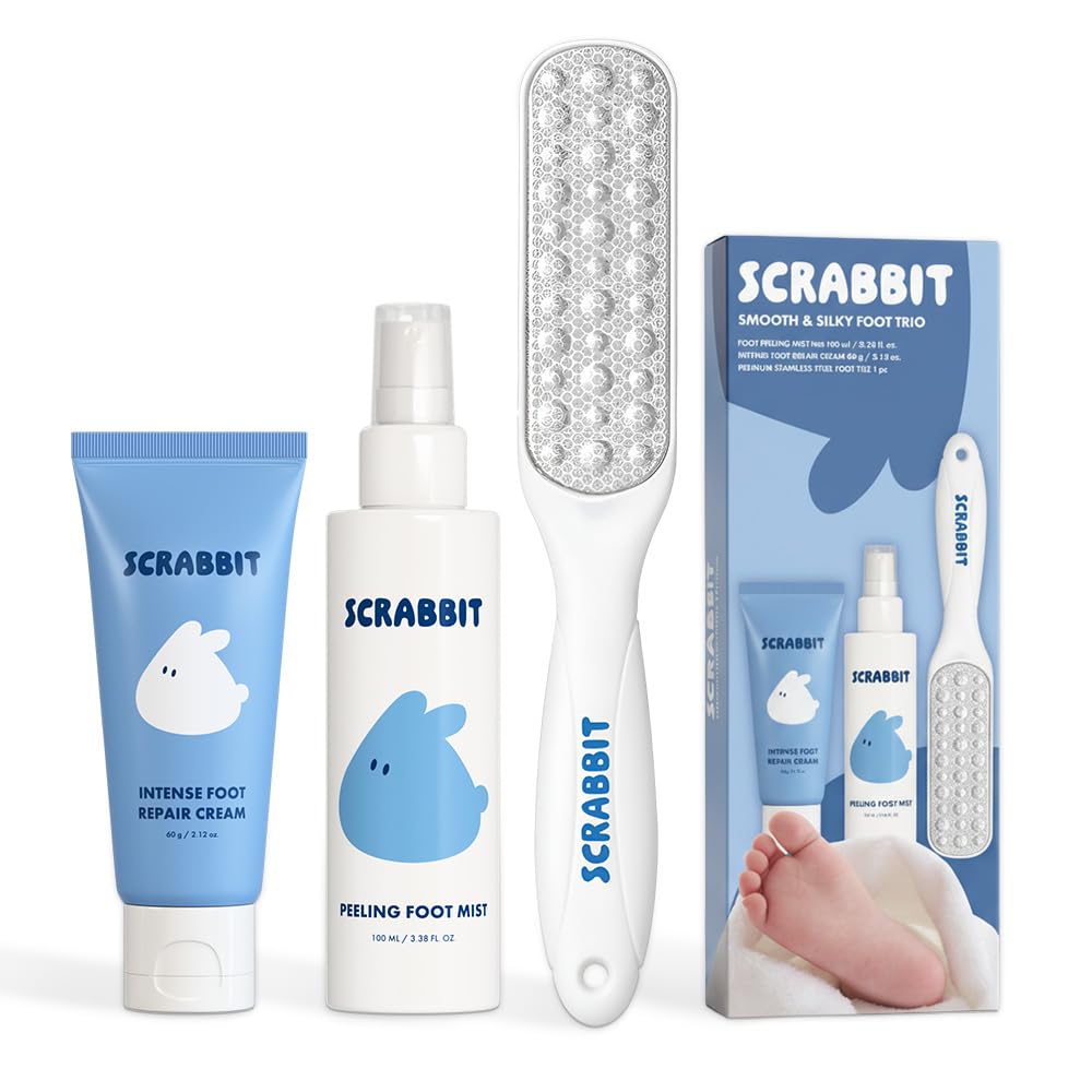 Smooth&Silky Foot Trio, 3-Step Foot Care Kit, Stainless Steel Foot File Callus Remover, Exfoliating Mist Spray&Urea Foot Cream Set – At Home Pedicure System for Dry, Cracked Heels&Rough Skin