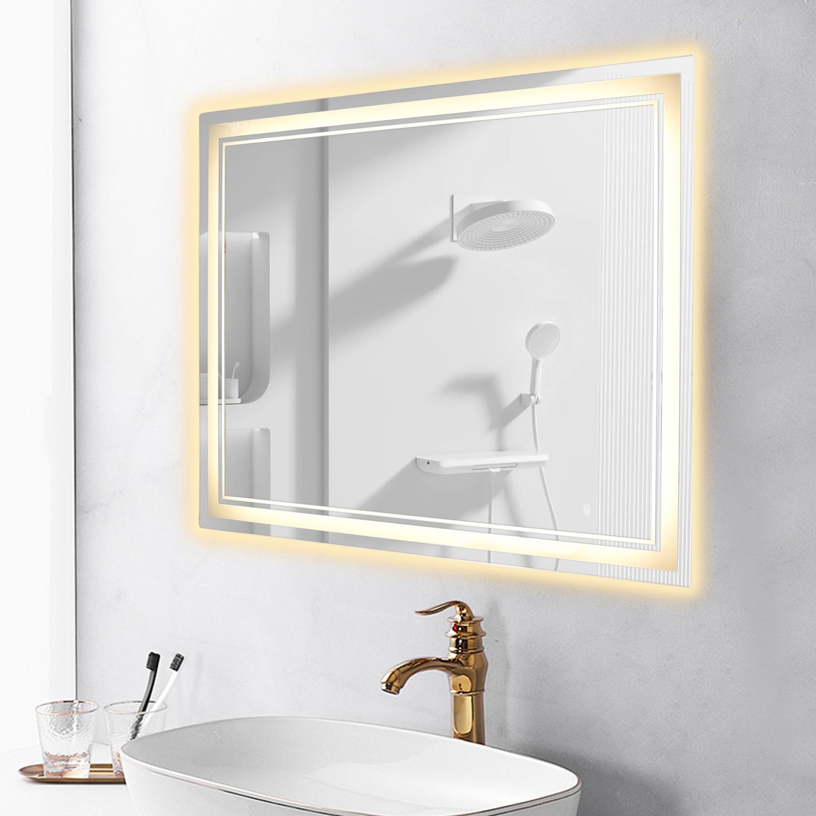 Specchio da bagno a LED con illuminazione, 90 x 70 cm, 3 colori chiari/dimmerabile