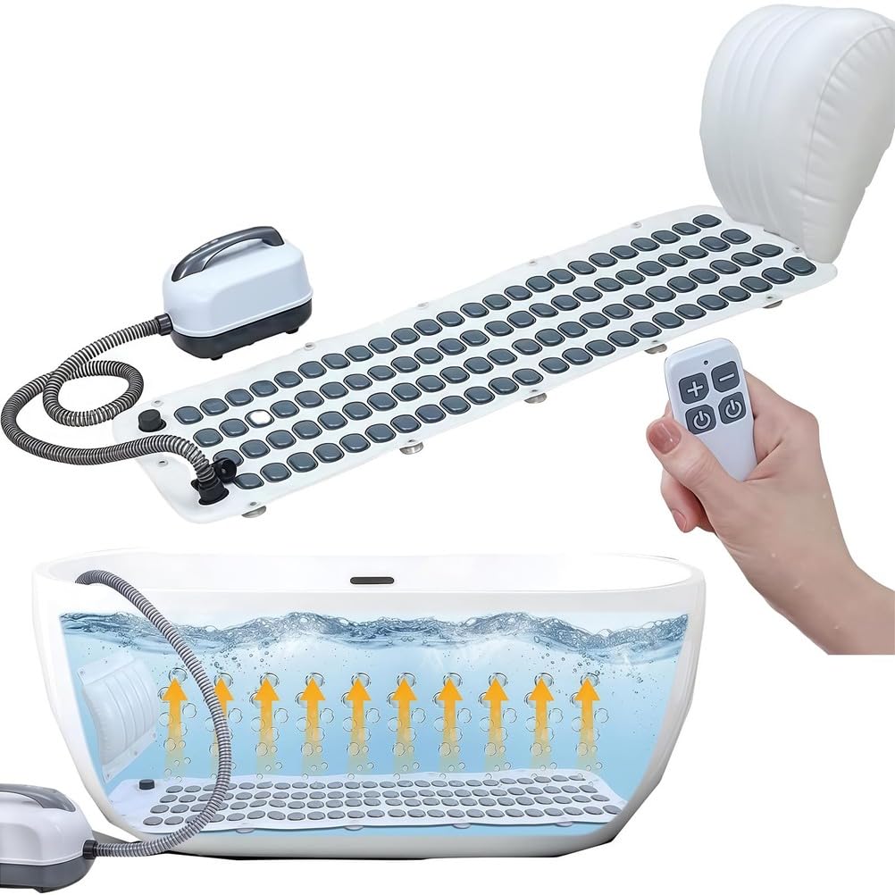 Massaggiatore Portatile per Vasca Idromassaggio, con 6 velocità E Telecomando, Tappetino Idromassaggio Impermeabile per Vasca da Bagno, con Ventose Antiscivolo