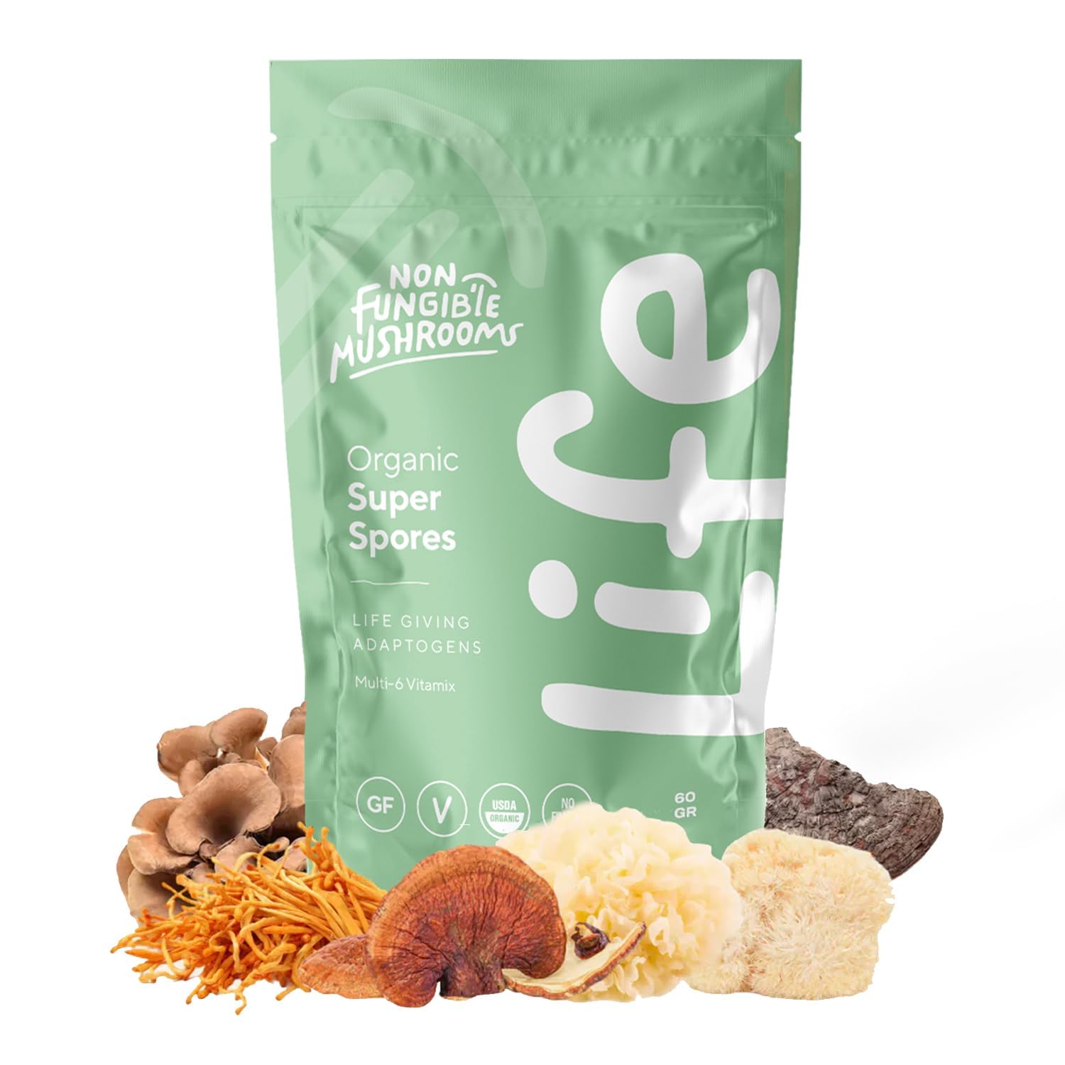 Life Daily Mushroom Powder 60g 30 Servings Organic Reishi Lions Mane Cordyceps Maitake Tremella Meshima Perfect for Daily