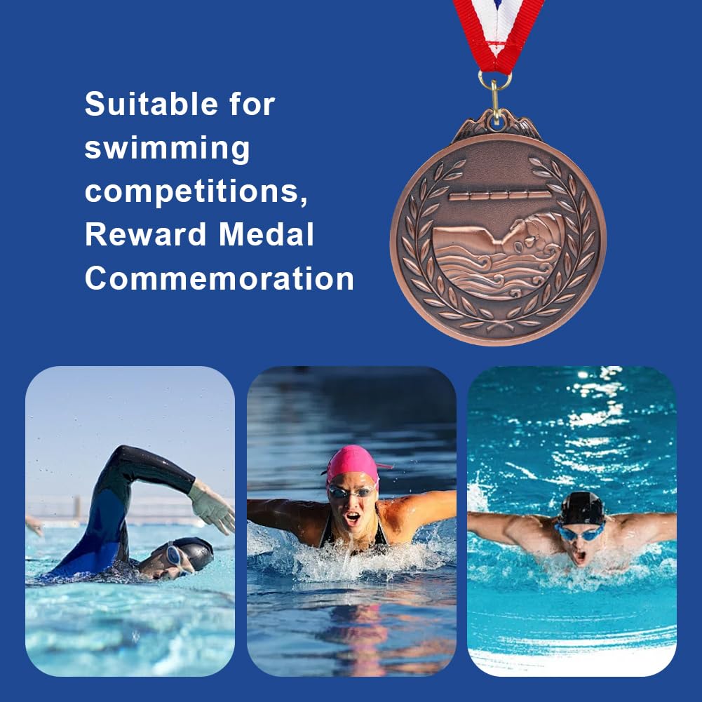 Medalla de natación 6,5 cm Recompensas Deportivas Cinta Cuello Metal Oro Plata Bronce Competiciones