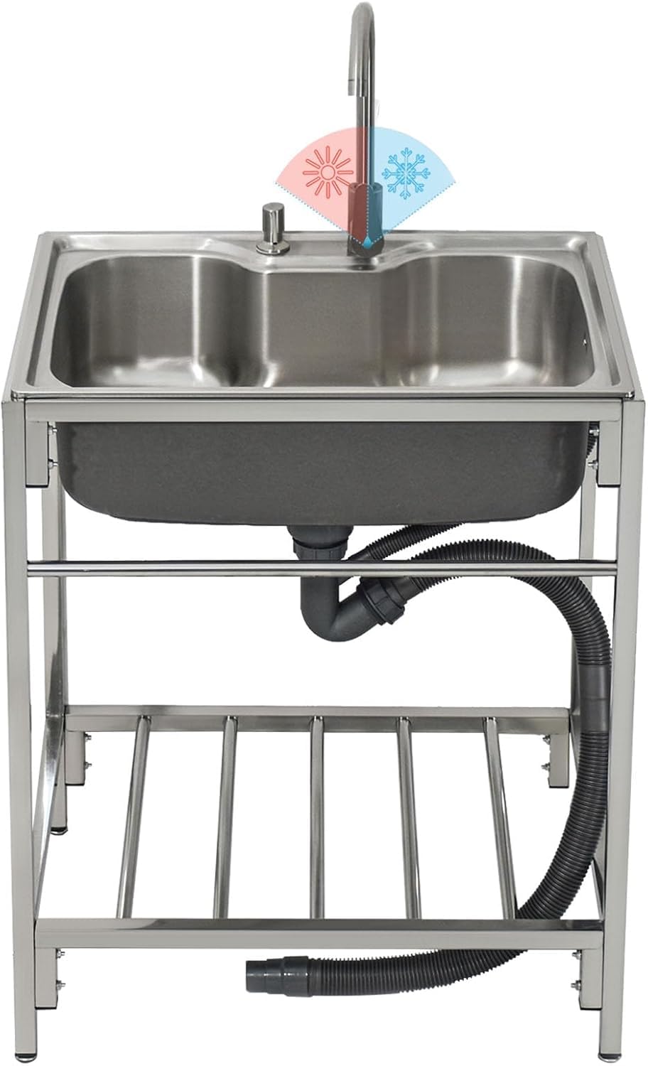TAXXII Stainless Steel Utility Sink Freestanding Outdoor Single Bowl Restaurant Kitchen With Tap Washing Hand Basin