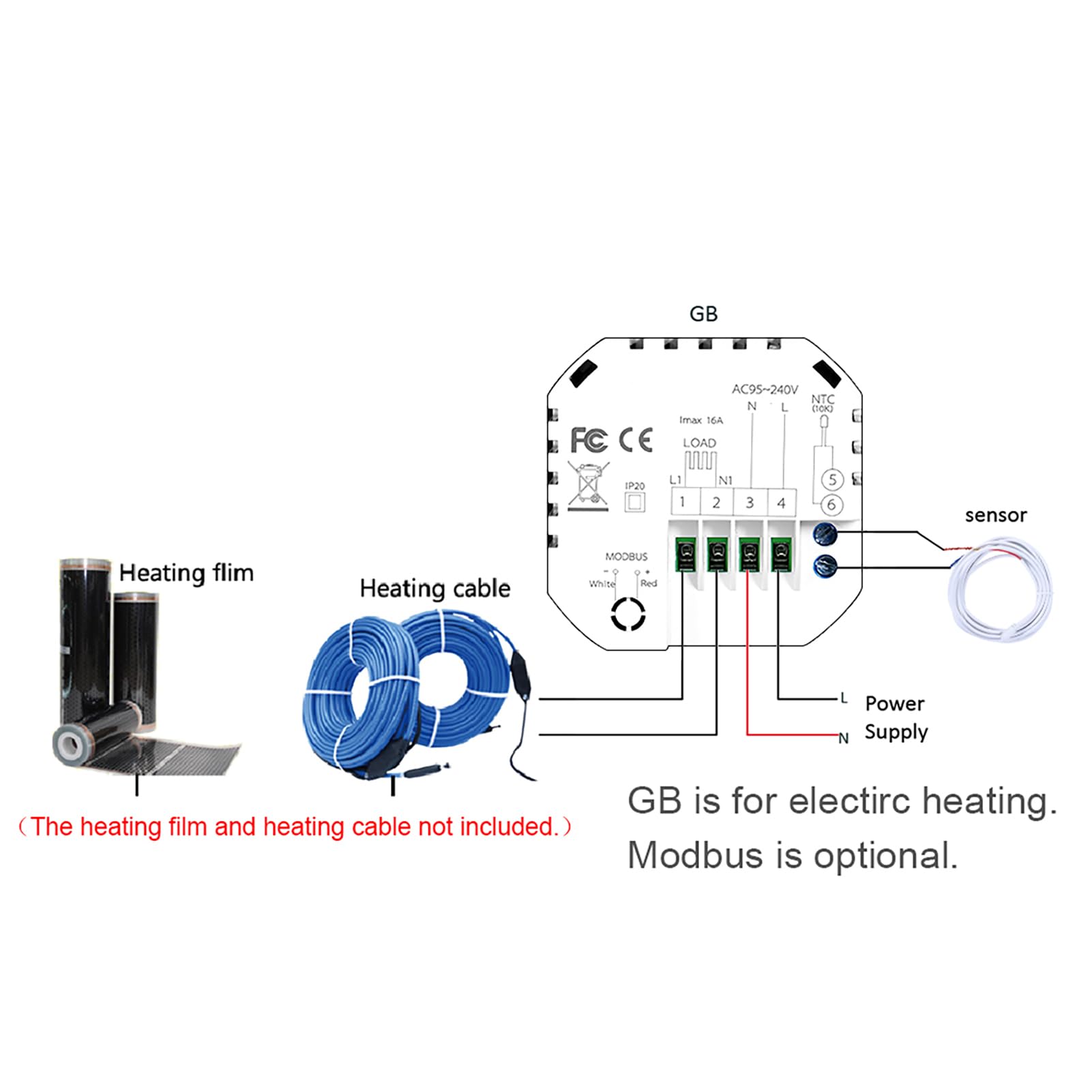 HUIOP 95-240V Wi-FI de Chauffage électrique programmable de température Contrôle de l'application vocale Rétro-éclairage LCD Thermoregulator de Chauffage électrique