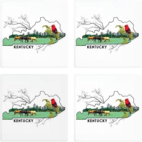 Miniatura 1 de Kentucky Coaster, Joyride Home Decor 4 posavasos de cerámica, posavasos cuadrados de 4 pulgadas, juego de 4, parte trasera de corcho antideslizante,