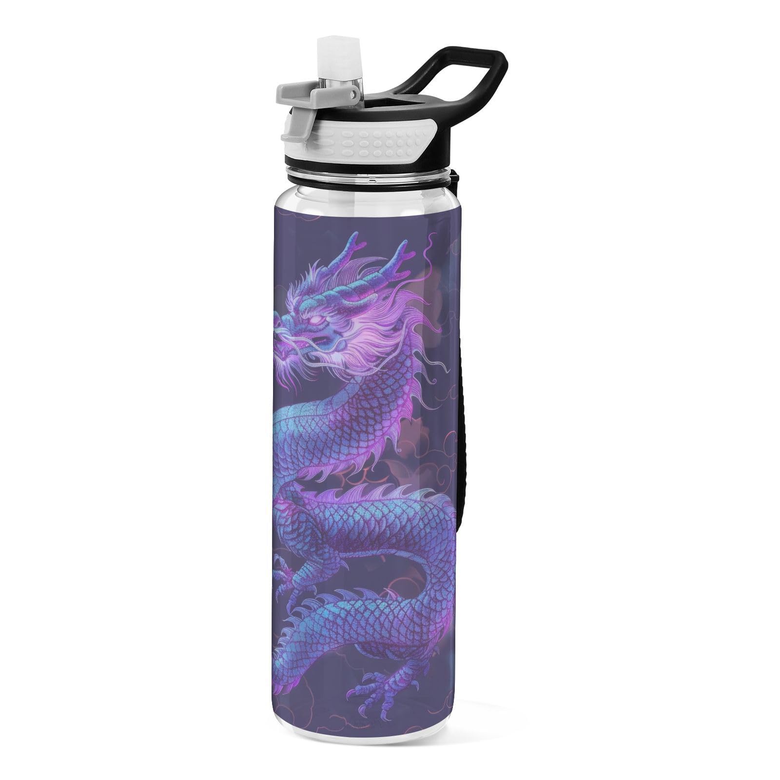 Grckit J275 Purple Dragon Water Bottle 32Oz Tritan Bpa-Free Leak-Proof Sports Water Bottle With Carry Strap For Hiking Camping Gym Outdoors