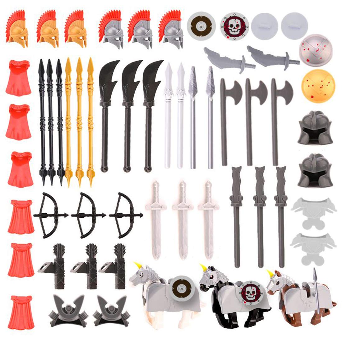 MSEI Weapon Accessory Set compatible with Lego Ancient Greek Ancient Roman Weapon Armor Kit for Building Block Minifigures,Soldier - 61pcs