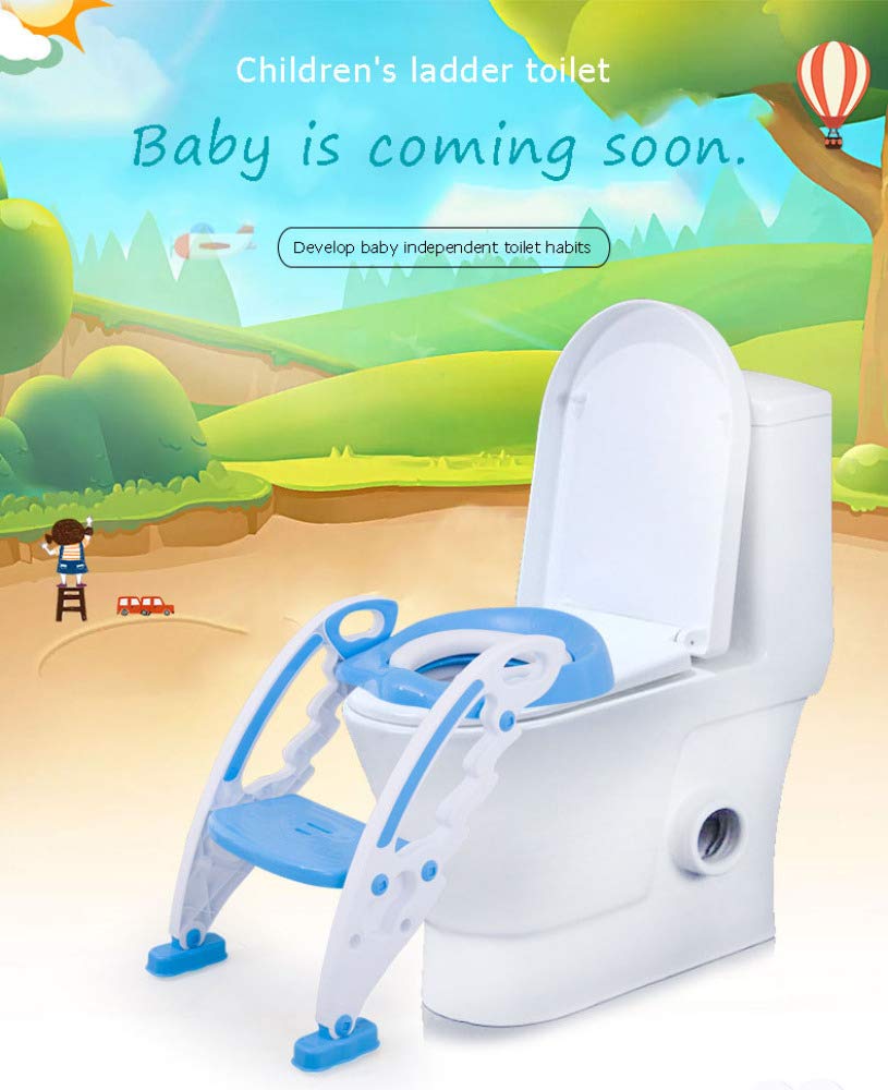 Reductor De WC Plegable, Asiento De Inodoro para Inodoro Entrenador De Inodoro para Niños Pequeños Y Bebés con Escalera De Taburete para Niño Y Niña,Blue