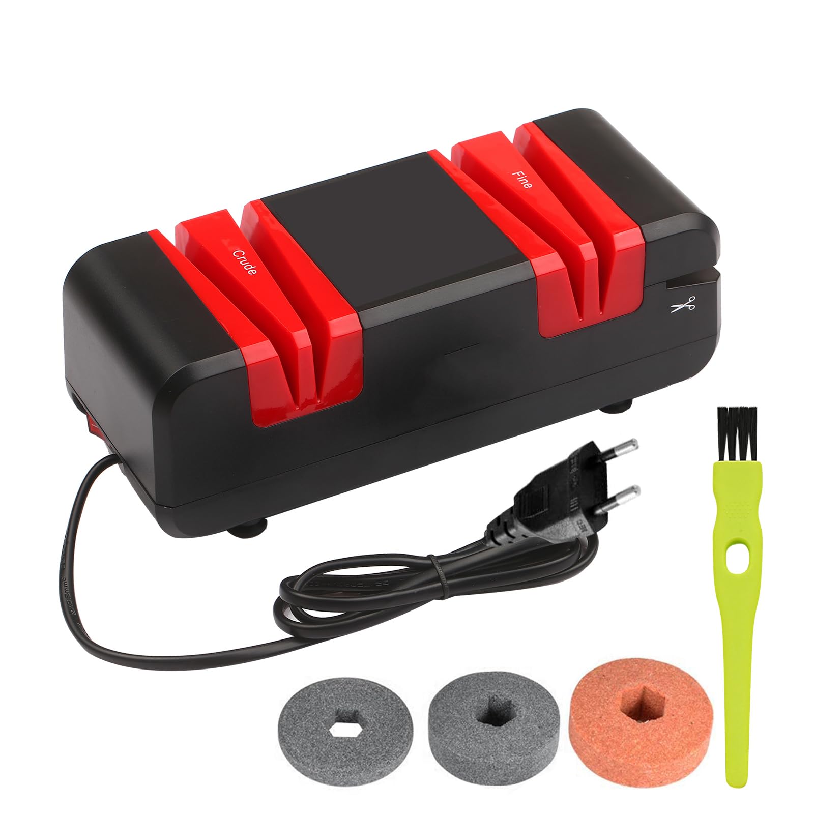 Aiguiseur de couteaux électrique,système d'affûtage en 2 étapes,bord extra tranchant à 15 degrés pour couteaux et ciseaux droits dentelés,avec 3 meules remplaçables et brosse de nettoyage