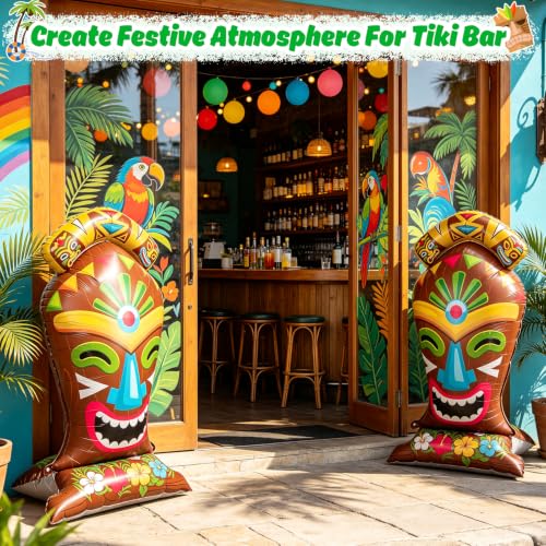 Image of PHOGARY 2pcs Tiki Foil Balloons, Tropical Luau Hawaiian Party Decorations