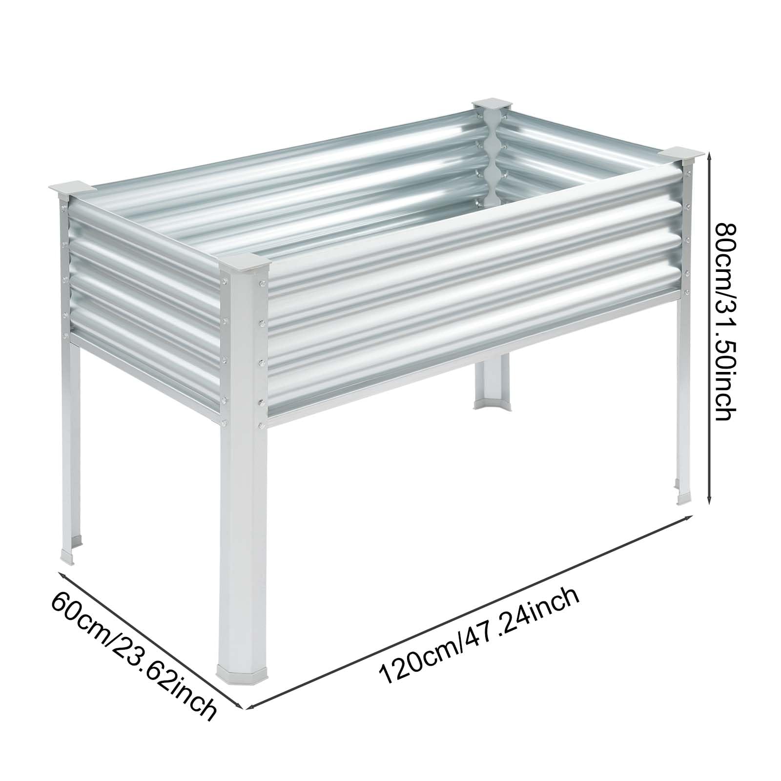 Jardinera alta con patas de metal, 120 x 60 x 80 cm, jardinera alta con 1 par de guantes, rectangular, jardinera con patas de metal, maceta para verduras y flores, hasta 60-80 kg
