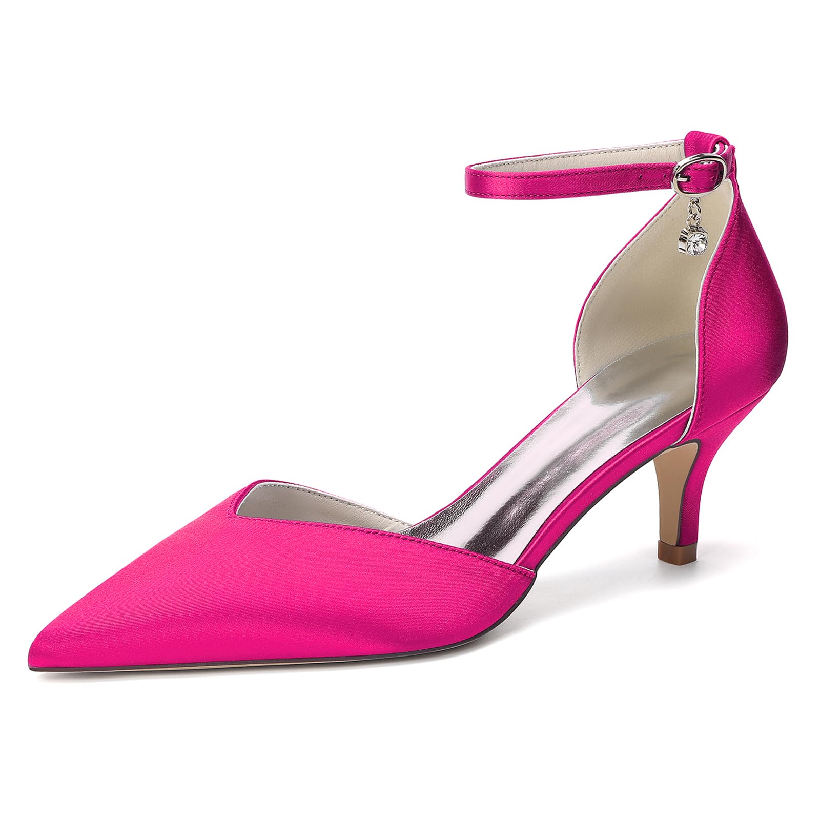 Décolleté Eleganti Donna Raso Punta Chiusa Tacco Basso 6cm Scarpe Cinturino Caviglia Strass per Matrimonio Festa Sera