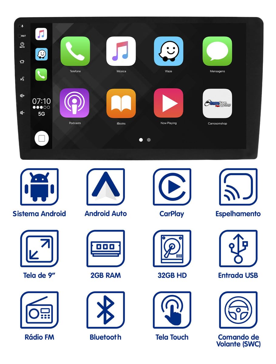 Multimídia Android 9' Fox Space Fox CrossFox 2014 a 2020 Comando