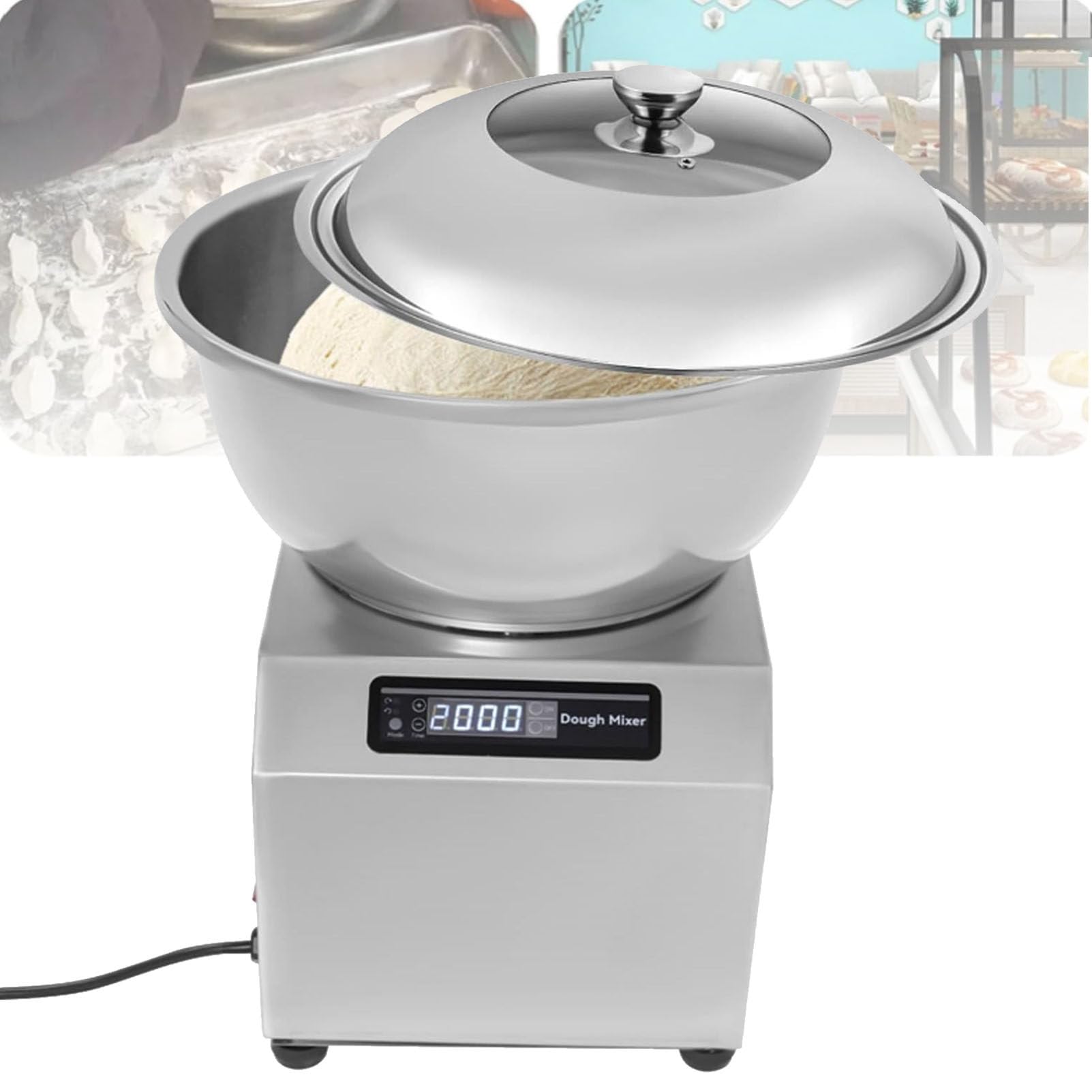 Komercyjny mikser do ciasta, 1400 obr./min, ze stali nierdzewnej, elektryczny, stołowy, do restauracji, piekarni, barów śniadaniowych, ze szklaną pokrywą 8KG/17.6LBS