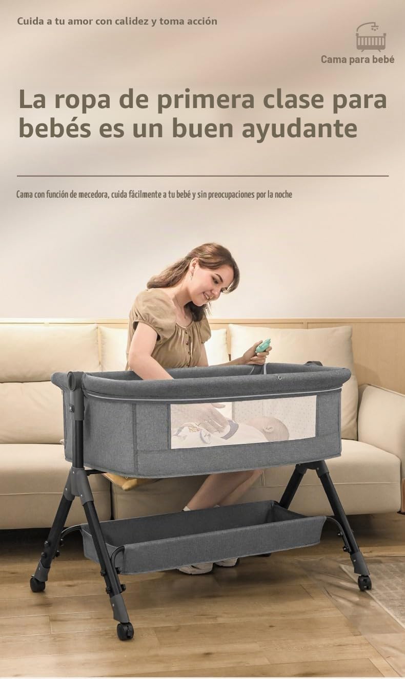 Magic ZC Cuna Colecho con Cambiador, Plegable Minicuna, Multifuncional Cuna Colecho Bebe, 3 Niveles de Altura Ajustables (X3 Grey)