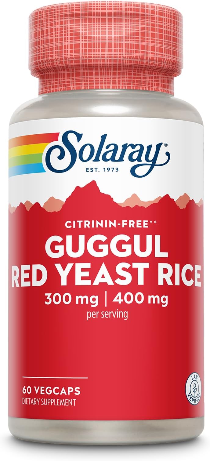 SOLARAY Guggul Gum Extract & Red Yeast Rice - Healthy Cardiovascular Function Support - Lab Verified - 30 Servings, 60 VegCaps