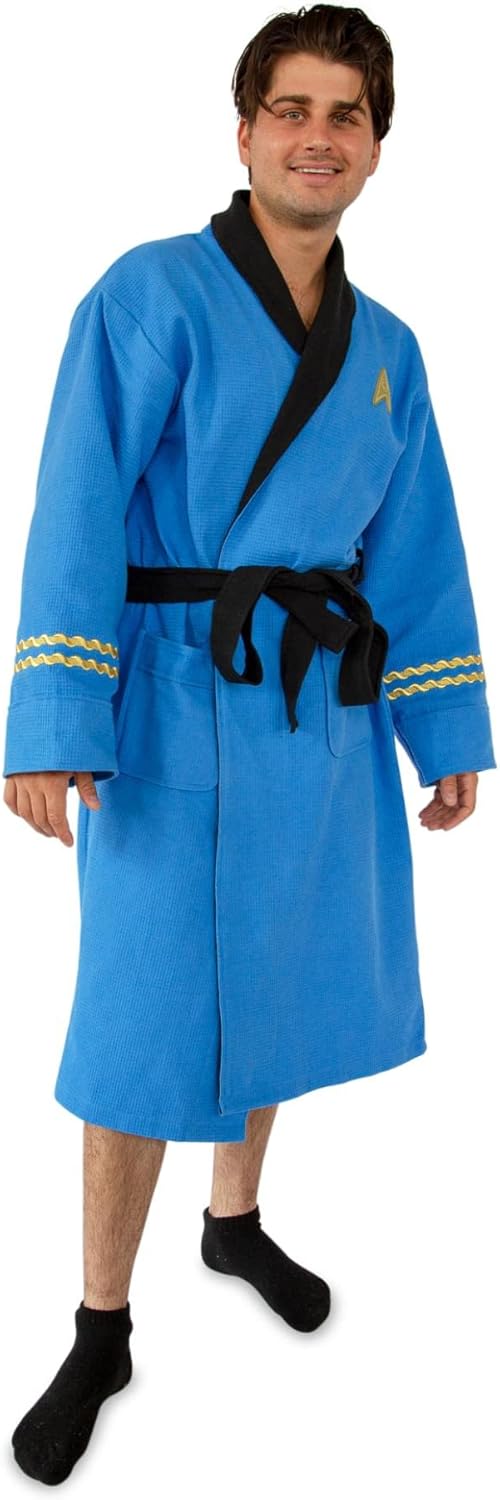 Robe Factory Star Trek: The Original Series Waffle-Weave Cotton Adult Bathrobe | Blue Medical