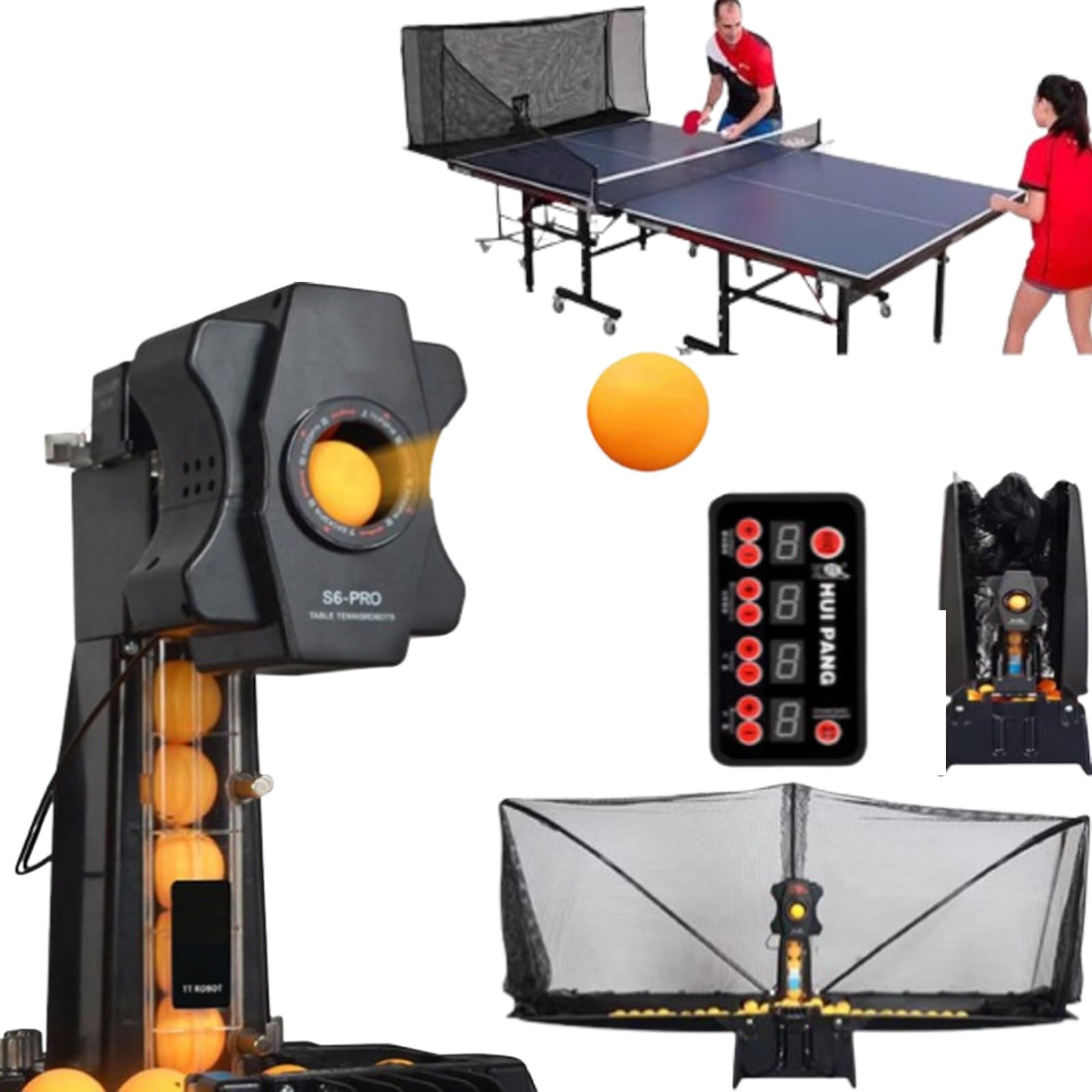 Macchina Robot da Ping Pong,palline ping pong,Macchina Automatica per Palline da Allenamento,Con 100 palline +2 ruote di ricambio+retino raccogli palline+telecomando+asta porta-retino