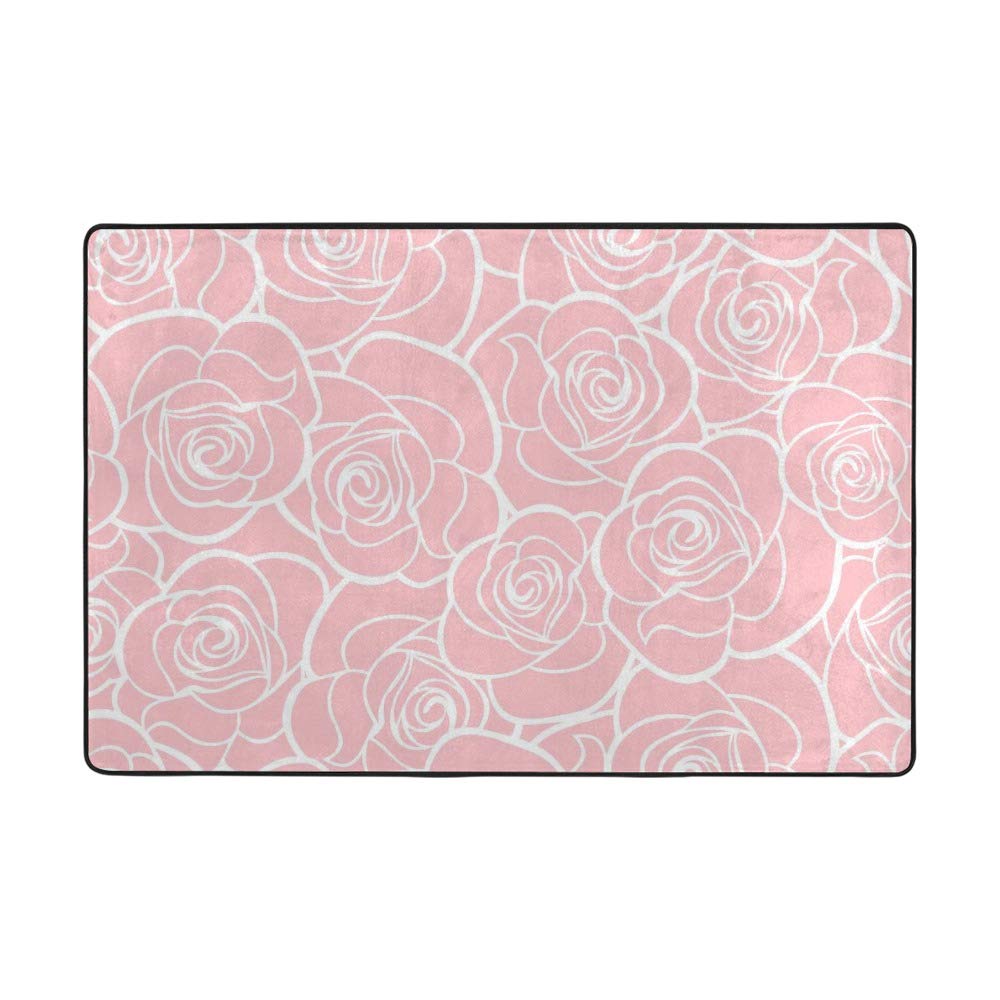Tapis de salon rose à motifs 80x58 inch en velours corail Ruchen