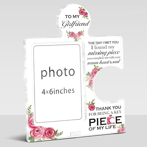 Regalos románticos para novia, marco de fotos de 4 x 6 pulgadas, marco de fotos de rompecabezas floral, regalos para novia, cumpleaños, aniversario