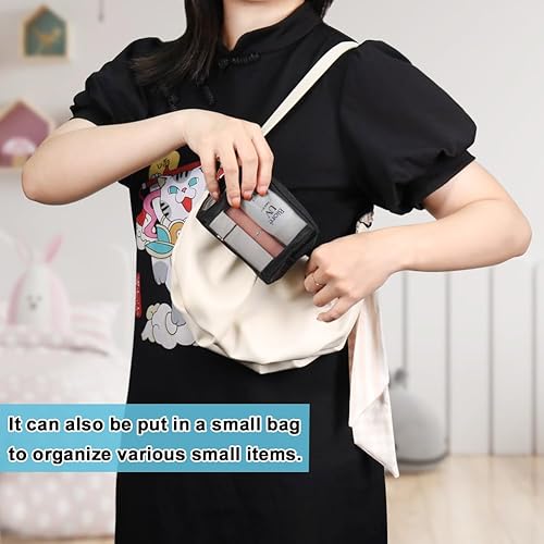 Miniatura 5 de besharppin Pequeña bolsa de maquillaje, 3 bolsas de malla para lápiz labial, monedero de nailon con cremalleras para bolsa de pañales (negro)