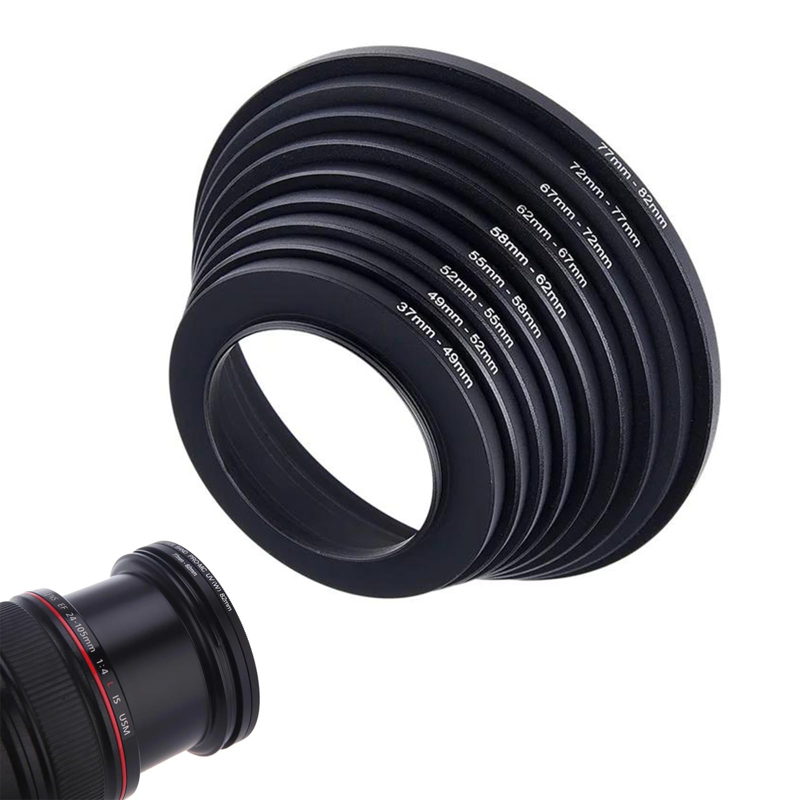 Kit de Bague d'Adaptation pour Filtre de Caméra, Adaptateur d'Objectif en Métal, Diamètre de 37 mm à 82 mm
