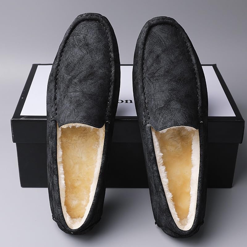 Mens Loafers Shoe Faux Fur Lining Plush Driving Style Loafer Comfortable Lightweight Flat Heel Outdoor Slip On3