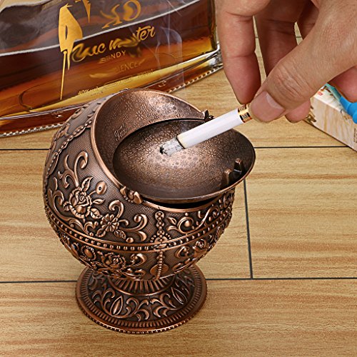 BSTKY Windbestendige vintage asbak met deksel – klassiek burgenpatroon, tafelasbak, voor binnen en buiten, retro, voor thuis, kantoor, als decoratie roodbrons - Image 3