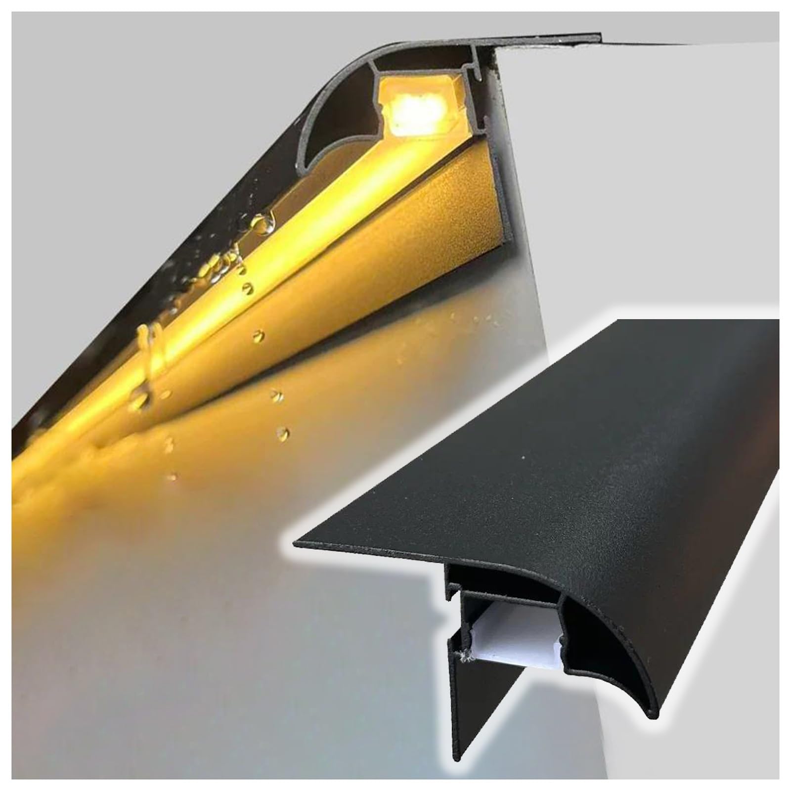 LXLZYXSF Roof Eaves Drip Linear Trim with LED Light Channel, Construction Drip Edge Profile for Parapet Walls/Window Sills, Rain Diverter Strip Cuttable(Black W 33mm,11 Pack)