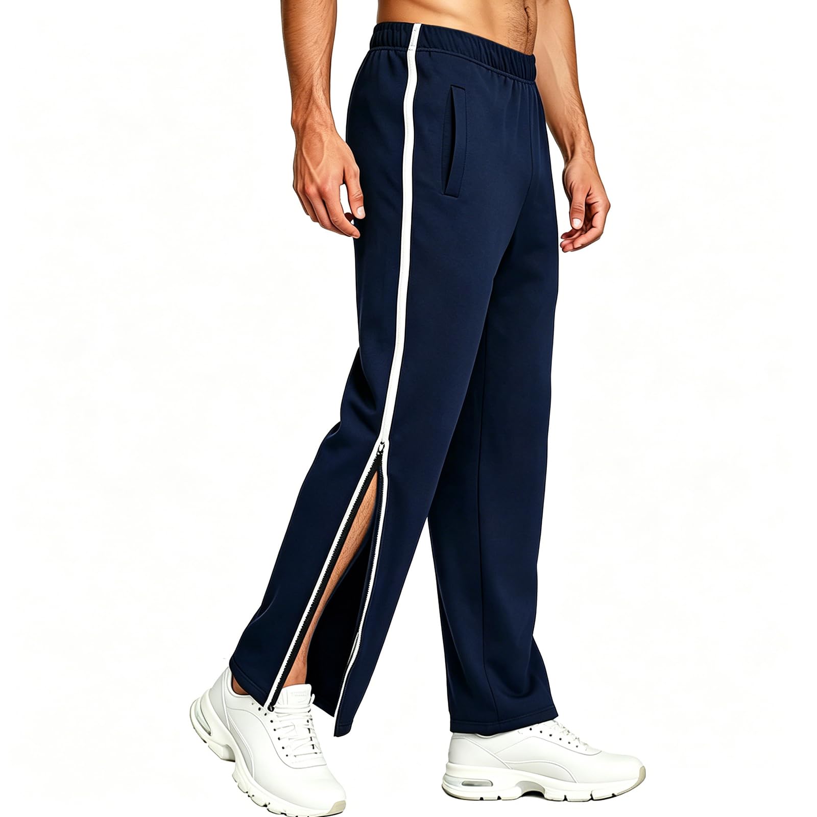 Pantalon de Rééducation pour Homme Pantalon de Survêtement à Fermeture éclair Latérale Intégrale Ouverture Totale Pantalons de Jogging à Zips Chirurgie avec Poches