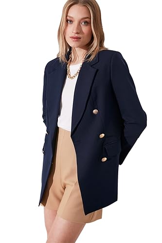 Veste Blazer Surdimensionnée À Boutons Bleu Marine Veste Blazer surdimensionnée