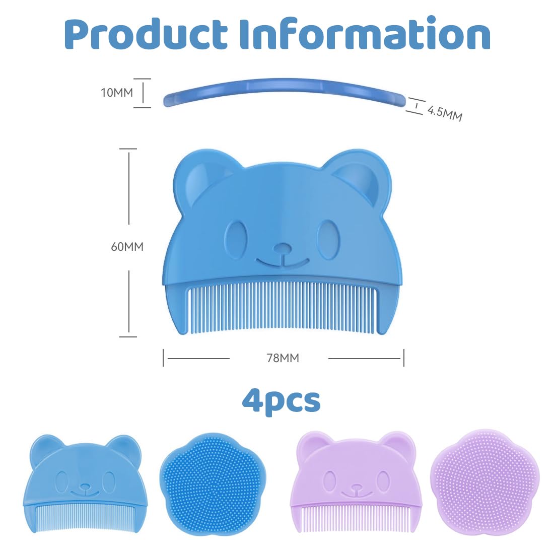 4 Pcs Peigne à Cheveux pour Bébé, Peigne pour Bébé Brosse de bain pour bébé, brosse de tête de berceau pour bébé, brosse de massage en silicone, peigne pour bébé, peigne pour enfants
