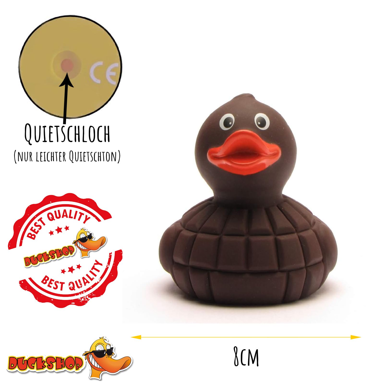 Schokoladen-Quietscheentche – 8,5 Cm Große Badeente Aus Vinyl, Looks Wie Schokolade – Lustiges Geschenk Für Kinder Ab 18 Monaten Und Sammler