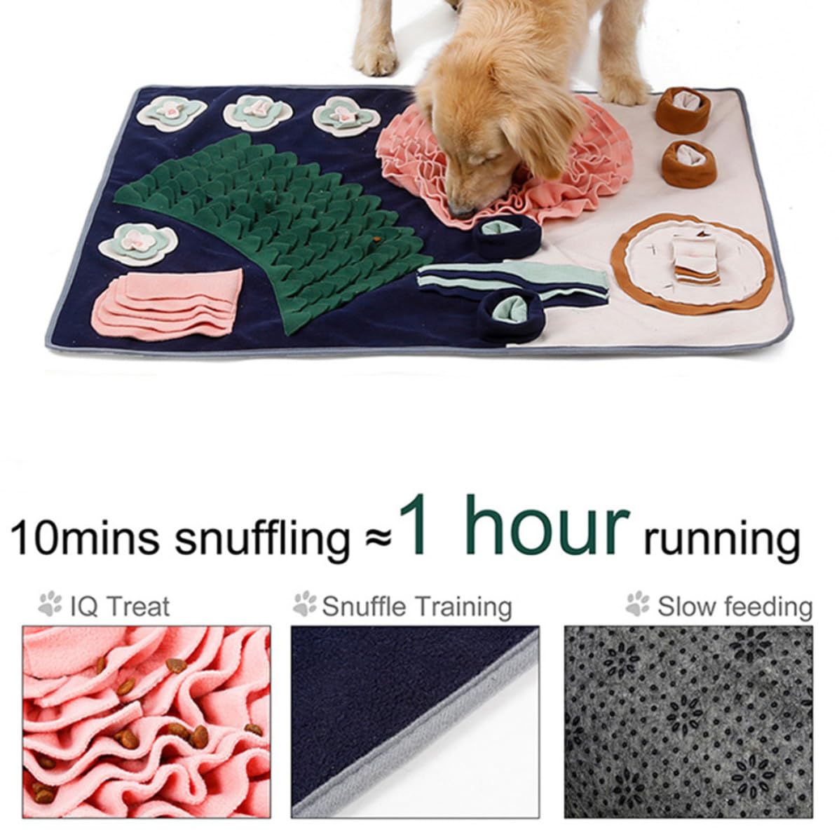 Blumen Hunde Schnüffelmatte für Futtertraining und Suchspiele, Faltbar | Filzstoff, Stressabbauend und Ordentlich Verstaubar, für Hundesuche, Training und Langsames Fressen