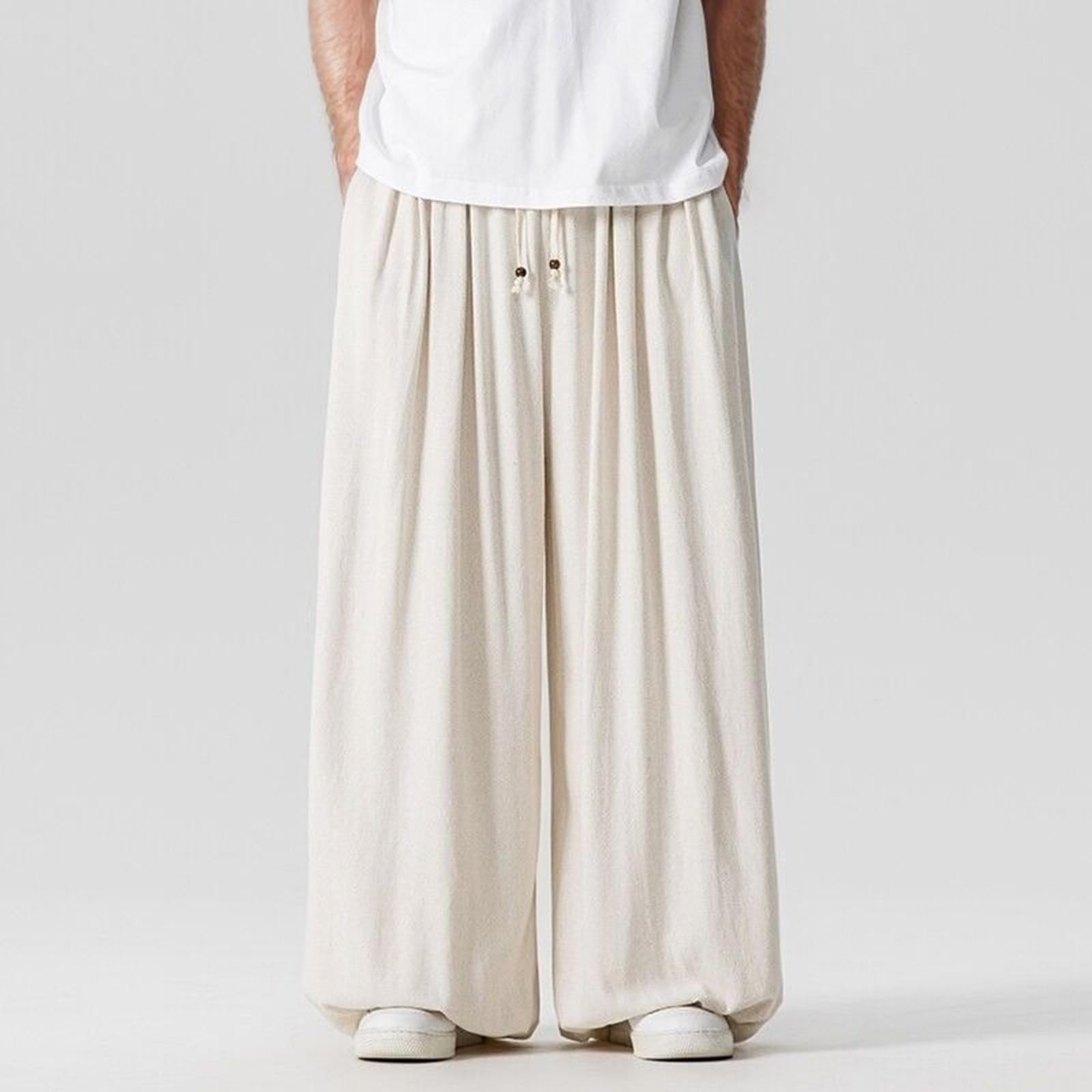 Genérico PantalóN Lino Hombre,Pantalones Hombre,Pantalones Harem Casuales Hombre Cómodos Elásticos Transpirables Ligeros Uso Diario Primavera Verano