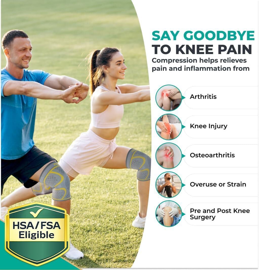 MODVEL Knee Brace Compression Sleeve – 2 Pack Support for Running, Gym, Joint Pain, ACL, Arthritis, Injury Recovery & Sports Use (S)