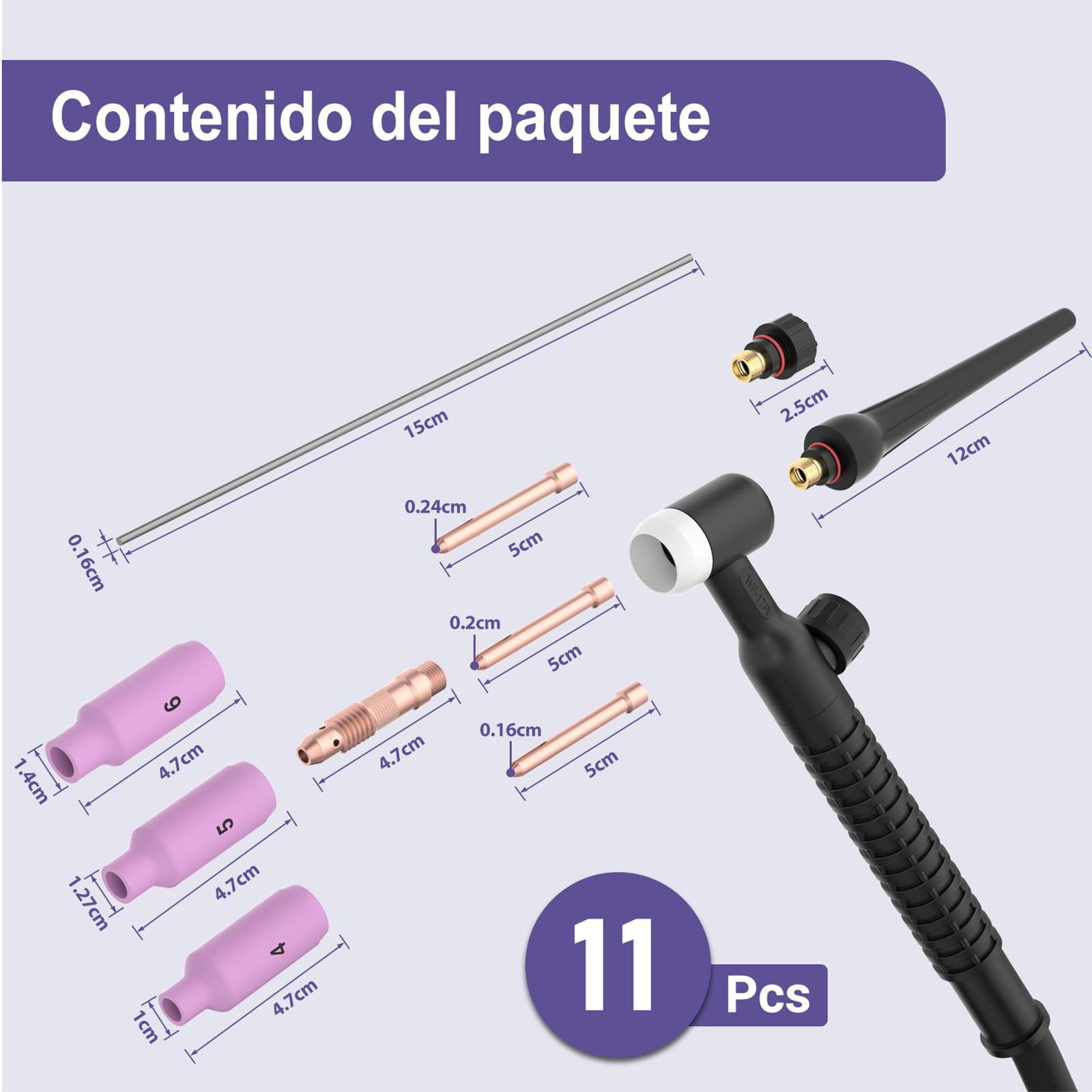 Antorcha TIG de soldadura WP-17FV, refrigerada por aire, antorcha Lift-TIG 150A con paquete de manguera de 4m, compatible con soldadores M-140S/M-180, antorcha TIG argón universal
