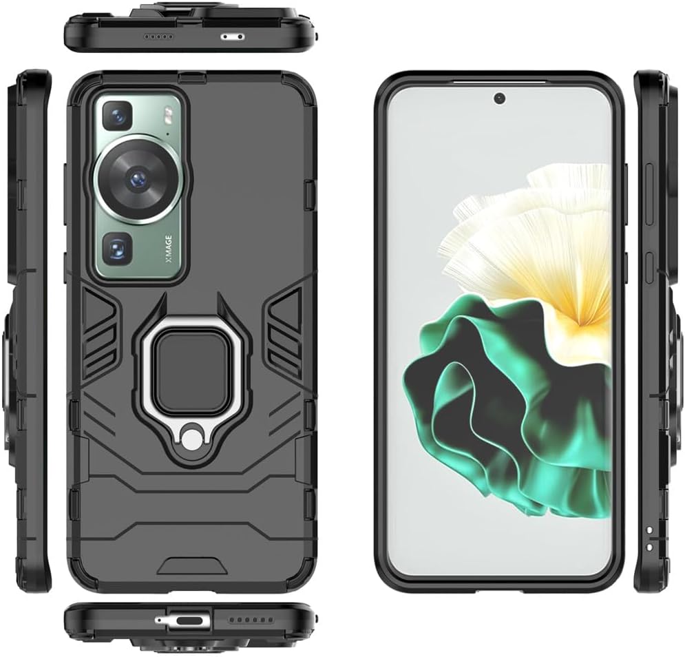 MaiJin Compatible with Huawei P60, Huawei P60 Pro Case, Metal Ring Grip Kickstand Shockproof Hard Bumper (Works with Magnetic Car Mount) Dual Layer Rugged Cover (Black) image 3