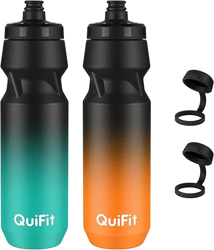Miniatura 11 de QuiFit Botella de Agua para Bicicleta Paquete de 2, Botellas Exprimibles de 24oz Sin BPA, A Prueba de Fugas, Jarra Deportiva Reutilizable con Tapa