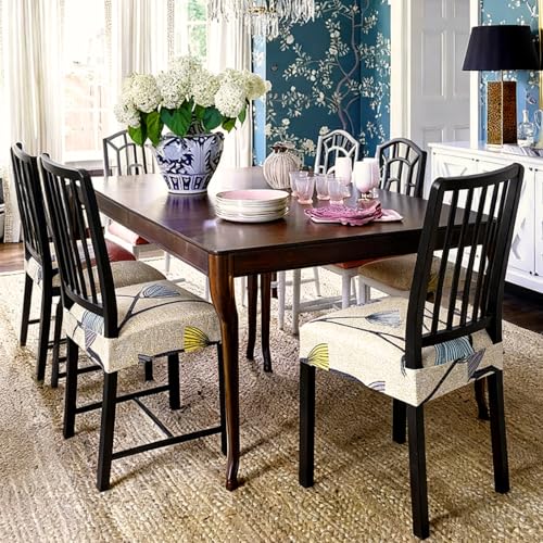 Image of SearchI Dining Chair Seat Covers Set of 6, Stretch Removable Chair Covers for Dining Chairs, Kitchen Chair Covers Protector(Dandelion Pattern)