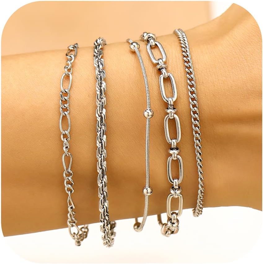 wgoud Dainty Gold Chain Bracelets, 14K Real Gold Plated Link Bracelets for Women, Trendy Stackable Bracelet Set, Waterproof Adjustable - Image 2